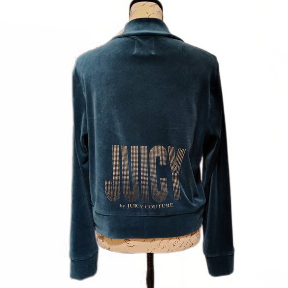 Juicy Couture Womens Velour Jacket Large Zip Up Green - Y2K Loungewear Fall - Picture 2 of 7